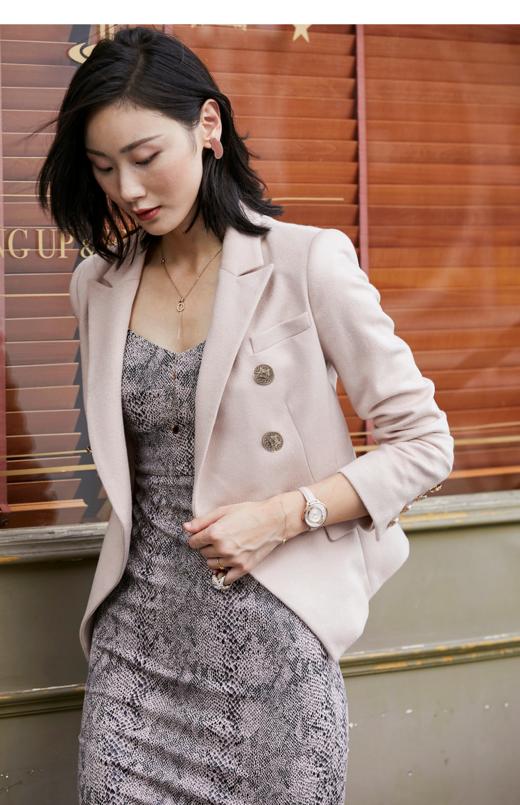 WT5XC4589颈袖添香新款气质修身时尚ol女装套装粉色西装套裙 女装气质时尚OL装套装粉色西装套裙单西 商品图1