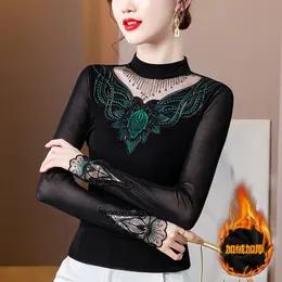 MZ115989新款亮丝网纱蕾丝半高领刺绣小衫上衣 商品图4