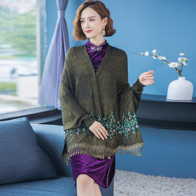 XX- 21067-Q  新品21针织款妈妈装春秋季简约配旗袍款针织披肩 商品图5