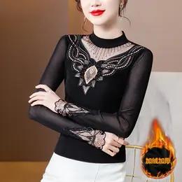 MZ115989新款亮丝网纱蕾丝半高领刺绣小衫上衣 商品图5