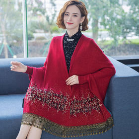 XX- 21067-Q  新品21针织款妈妈装春秋季简约配旗袍款针织披肩