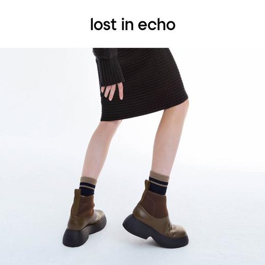 lost in echo 弹力莱卡拼接皮质时装短款雨靴超轻 商品图3