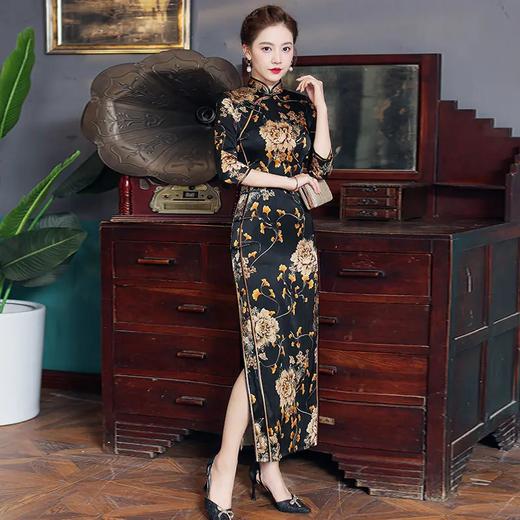 WXG2170复古民国风老上海短袖优雅气质长款连衣裙 商品图1