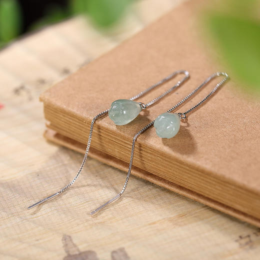 S925纯银和田玉翡翠个性玉兰花气质轻奢女士耳坠耳线 CW0125-76 商品图4