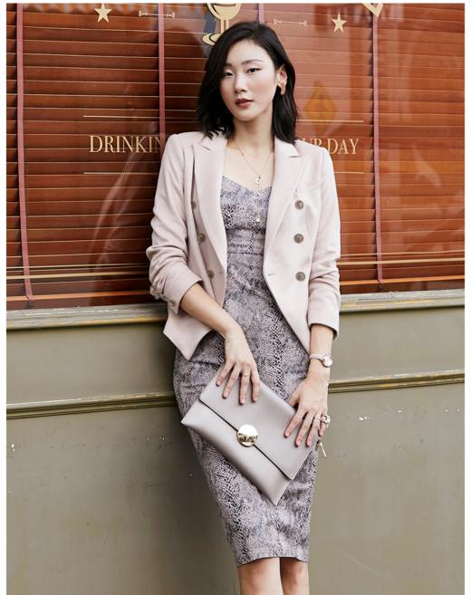 WT5XC4589颈袖添香新款气质修身时尚ol女装套装粉色西装套裙 女装气质时尚OL装套装粉色西装套裙单西 商品图2