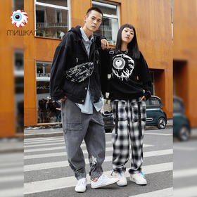 MISHKA黑白格纹工装长裤M61000808W