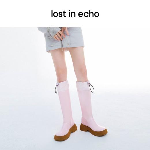 lost in echo尼⻰布拼接⽪料⾼筒时装雨靴长靴超轻 商品图3