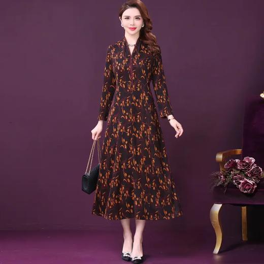 WXY-W-BM-919003W新款V领气质印花轻奢刺绣长款连衣裙 商品图0