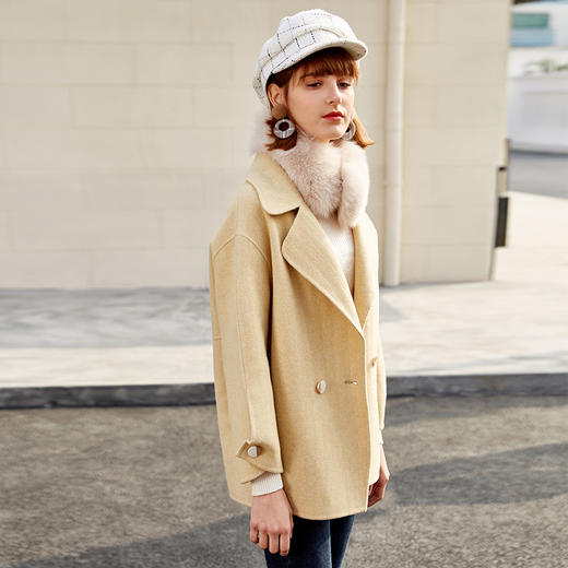 欧芮儿2020春装新款长袖双面呢大衣女bf风宽松显瘦双排扣毛呢外套 商品图2