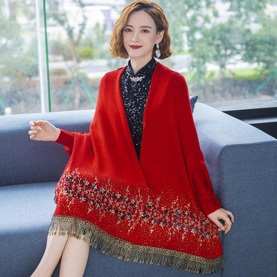 XX- 21067-Q  新品21针织款妈妈装春秋季简约配旗袍款针织披肩 商品图3