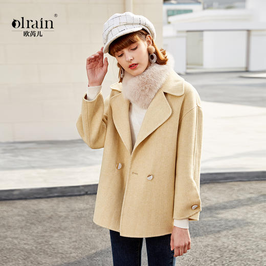 欧芮儿2020春装新款长袖双面呢大衣女bf风宽松显瘦双排扣毛呢外套 商品图0