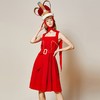 V型露背红色收腰大摆连衣裙 商品缩略图1