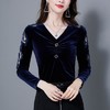MZ105504 2021年秋季新款韩版V领百搭修身绣花丝绒长袖打底衫女内搭外穿T恤 商品缩略图2