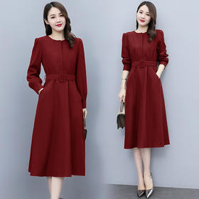 收腰显瘦，偏厚磨毛斜纹呢气质连衣裙HR-SLYY2A22