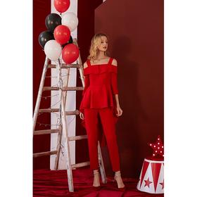 红色双口袋瘦腿裤