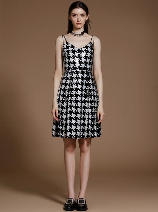 千鸟格双色亮片吊带连衣裙 商品图2