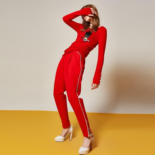 红色高腰罗马布直筒裤 商品图4