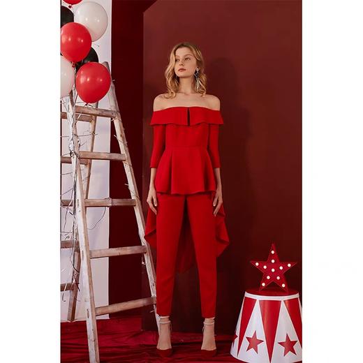 红色双口袋瘦腿裤 商品图2