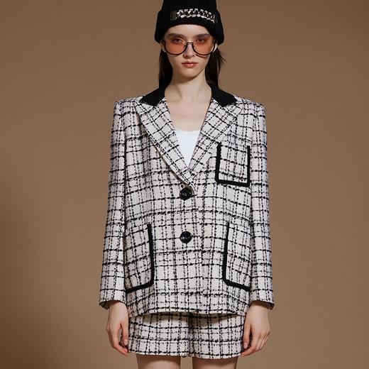 黑白格纹撞色黑边西装外套 商品图2