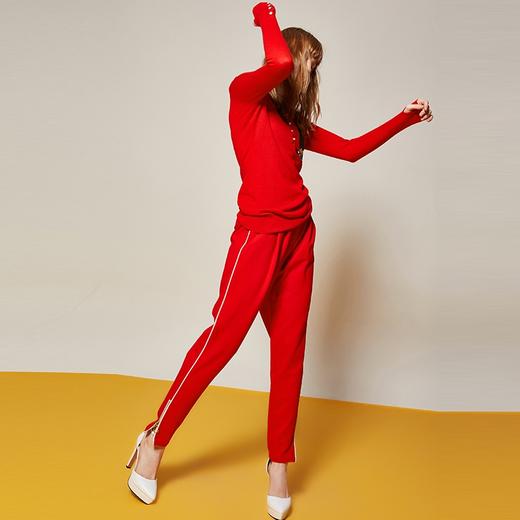 红色高腰罗马布直筒裤 商品图3