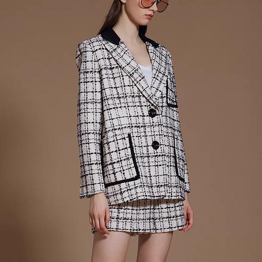 黑白格纹撞色黑边西装外套 商品图3