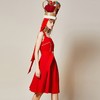V型露背红色收腰大摆连衣裙 商品缩略图3