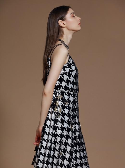 千鸟格双色亮片吊带连衣裙 商品图4