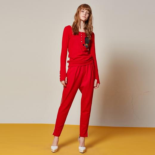 红色高腰罗马布直筒裤 商品图0