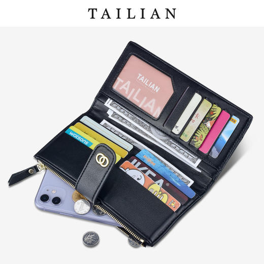 【服饰鞋包】泰莉安Tailian女士钱包绣线多卡位拉链袋长款钱包女士 商品图1