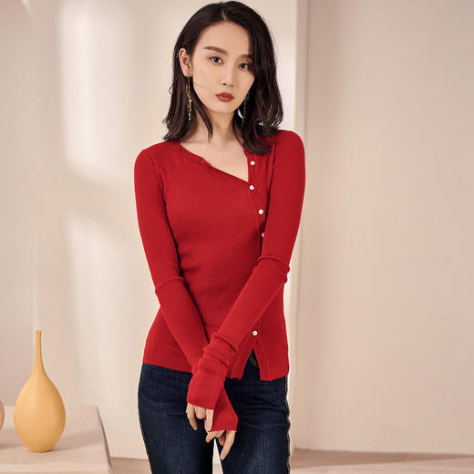 米思阳2026春装新款羊毛针织开衫长袖红色洋气修身显瘦内搭女0497 商品图0
