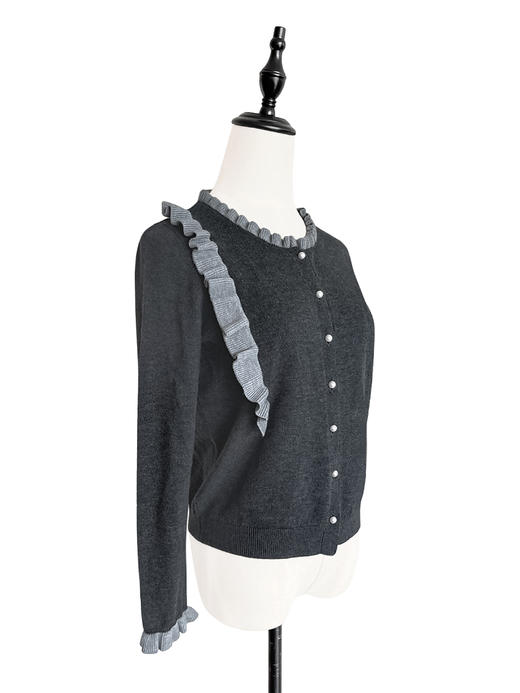 TYNVIE 细木耳边装饰羊绒混纺开衫 - 灰色 / 粉色 / 卡其色 商品图4