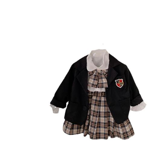 女童格子短裙秋季套装21新韩版洋气宝宝jk学院风制服白衬衫三件套 商品图4