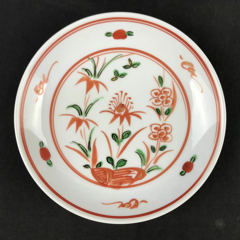 赤绘花草白瓷盘 5枚装 保留原盒 实物见视频