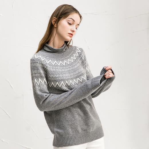 Famecoco范可儿女士毛衣提花设计感小众针织上衣F218DB002 商品图1