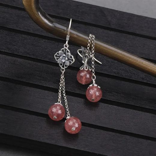 NMZ-80971 925银饰耳环复古民族风长款耳线天然草莓晶耳坠耳饰礼物 商品图1