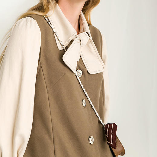 Famecoco范可儿小香风套装时尚休闲马甲衬衫两件套连衣裙F218EA010 商品图4