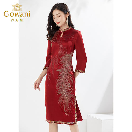 【三醋酸】乔万尼新品旗袍喜宴重磅刺绣连衣裙收腰EI3E248 商品图1