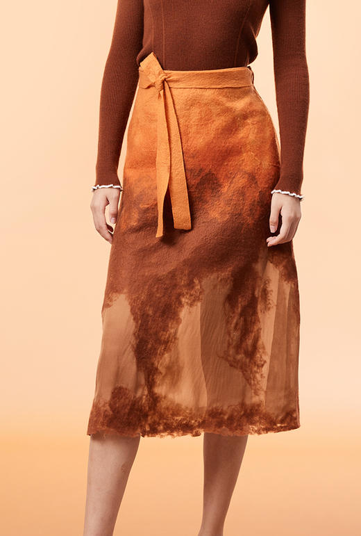  真丝羊绒相拼手工毛毡半身裙 SJF93W335N 商品图0