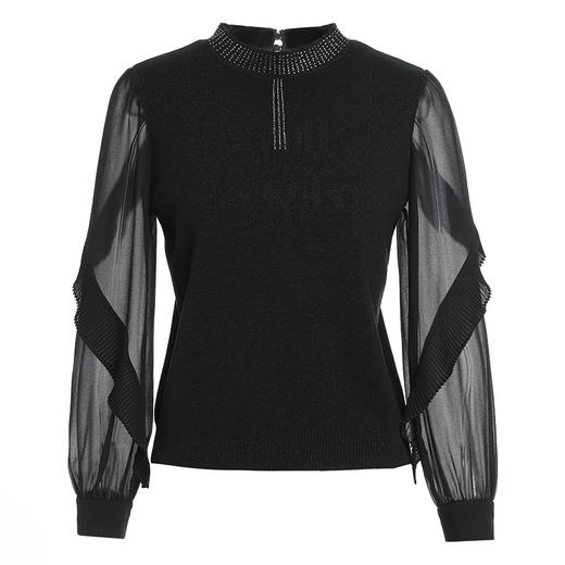 乔万尼春新品绵羊毛小香风毛针织衫拼接微透设计EI3M260 商品图4