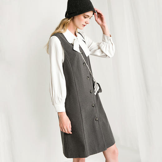 Famecoco范可儿小香风套装时尚休闲马甲衬衫两件套连衣裙F218EA010 商品图1