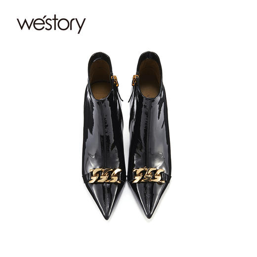 westory2021秋季新款法式复古漆皮亮面细高跟短靴W21DS80741 商品图2