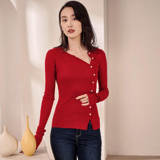 米思阳2026春装新款羊毛针织开衫长袖红色洋气修身显瘦内搭女0497 商品图2