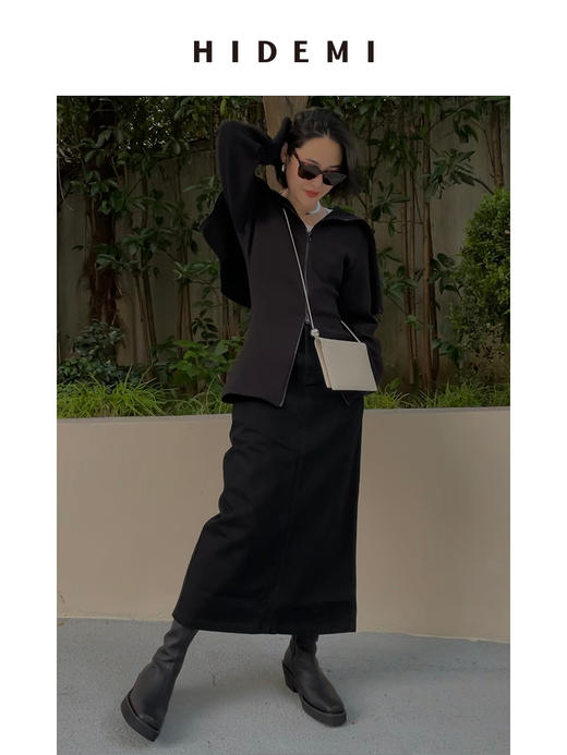 HIDEMI 炭黑色水洗厚牛仔套装 衬衫/半身裙 商品图6