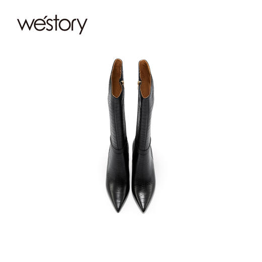 westory2021秋季新款欧美尖头高跟长靴鳄鱼纹时装靴W21DQ81101 商品图2