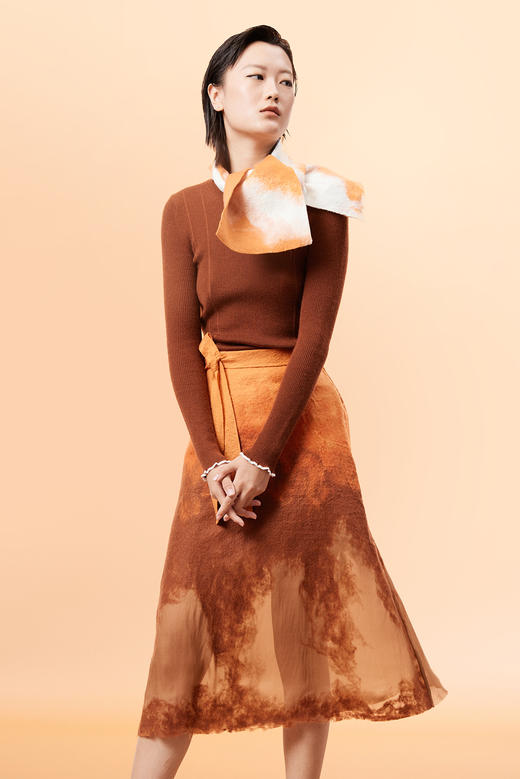  真丝羊绒相拼手工毛毡半身裙 SJF93W335N 商品图1