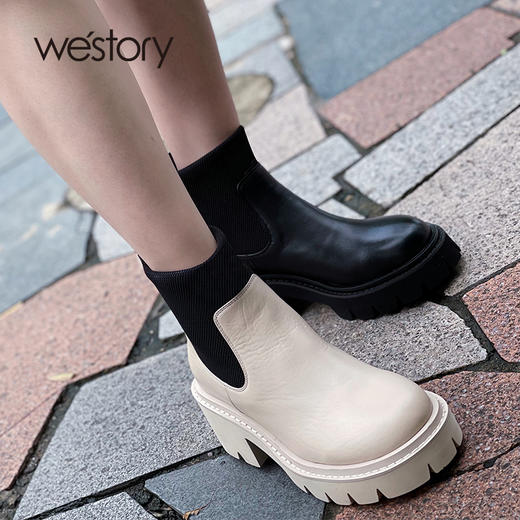 westory2021年秋冬新款增高马丁靴厚底粗跟烟管靴子烟管靴W21DS81471 商品图1