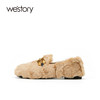 westory2021秋季新款水貂毛豆豆鞋金属扣式一脚蹬女鞋W21CM73751 商品缩略图1