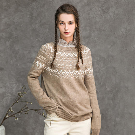 Famecoco范可儿女士毛衣提花设计感小众针织上衣F218DB002 商品图2