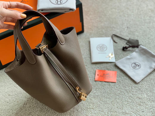 H经典手缝蜡线菜篮子-大象灰金扣 商品图2