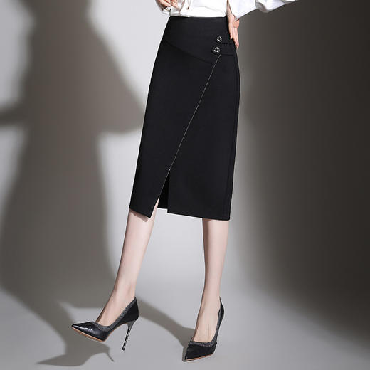 纯色时尚包臀裙高腰简约下摆开叉修身气质半身A字裙 MYX-8606 商品图1